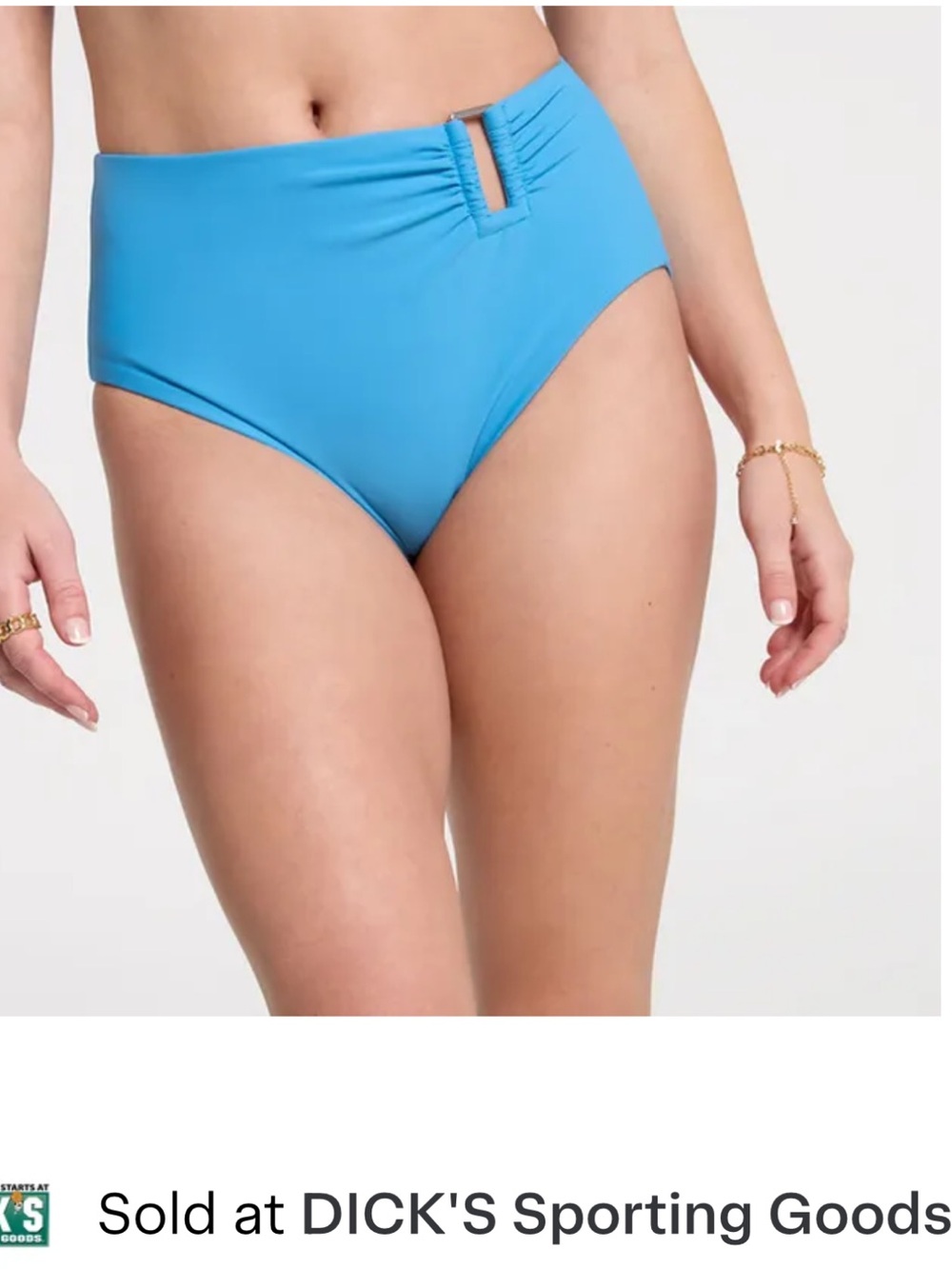 NWT CALIA Women's Asymmetrical Rectangle Trim Swim Bottoms bright blue color.